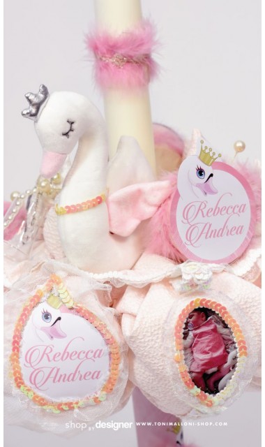 Lumanare de botez pentru fetite cu lebeda fermecata, Lebada Roz Pink Swan 3